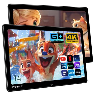 14-Inch 4K Video Android Car TV Headrest Monitor Tablet for Back Seat with WiFi Bluetooth, Glass to Glass IPS Touch Screens Portable Medias Player, Support Phone Control & Mirror Link