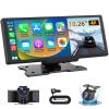 10.26" Wireless CarPlay Screen for Car: 4K Dash Cam & 1080P Backup Camera, Portable Touchscreen Car Stereo for Apple Carplay & Android Auto, GPS Navigation, Mirror Link, BT, FM, Voice Control view 1