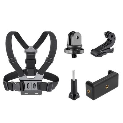 Cameras Chest Harness 5 in 1 Smartphone Chest Mount with Adjustable Length Breathable Elastic Strap for Sports Action Video Recording Hands First Person Perspective