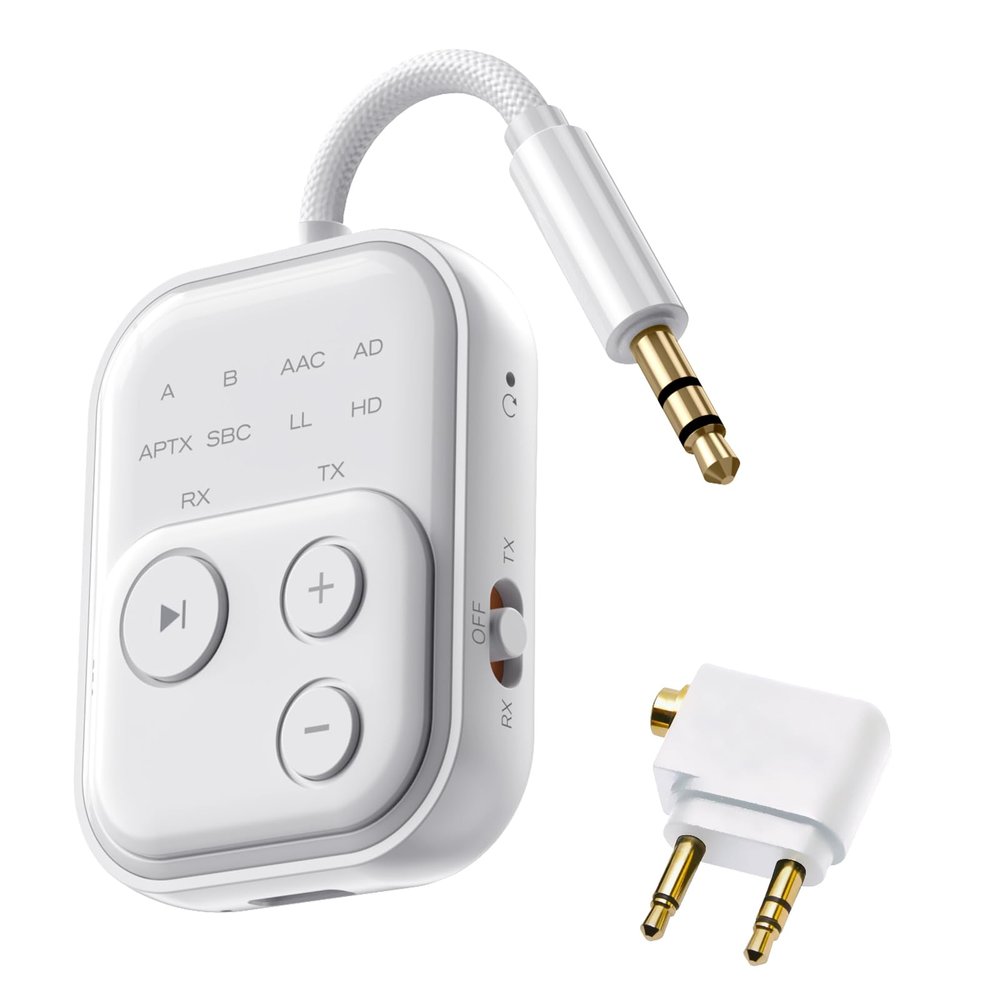 Bluetooth Wireless Transmitter/Receiver Adapter,Supports 2 Headphones2-in-1 Bluetooth Transmitter Receive with aptX Low Latency,3.5mm Aux Audio Jack Adapter for Airplane/Gym/Car Home Stereo System