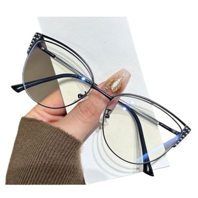 Blue Light Blocking Glasses,Anti Eye Strain UV Cut, Cateye Computer Reading Glasses Metal Frame(Matte black)