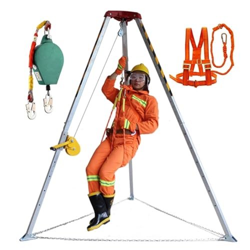 Rescue Tripod Heavy Duty Fire Fighting Tripod Confined SpaceConfined Space Tripod Kit Heavy Duty Rescue Tripod System with Winch & Safety HarnessFoldable Confined Space Tripod for Wells Ma