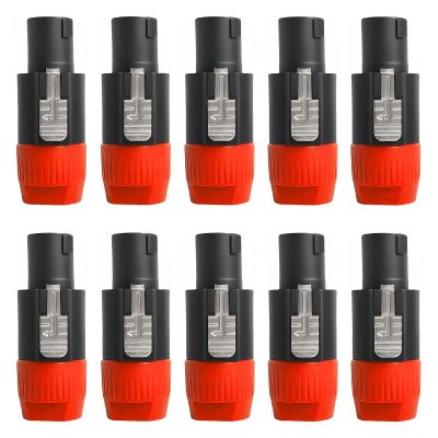 10PCS 4-Pin Speaker Connector Plug, Aviation Aluminum NL4FC Compatible Locking Audio Adapter, Tool-Free Quick Splicing for Speaker, Amplifier, Mixer (Red  10Pcs)