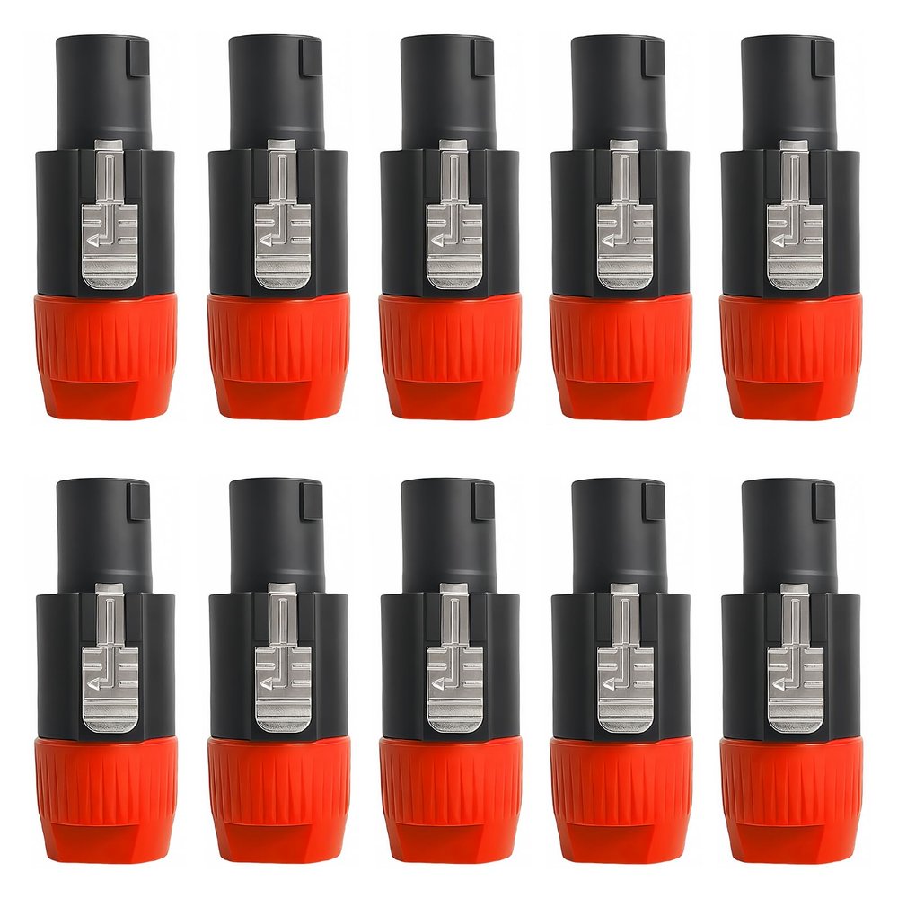 10PCS 4-Pin Speaker Connector Plug, Aviation Aluminum NL4FC Compatible Locking Audio Adapter, Tool-Free Quick Splicing for Speaker, Amplifier, Mixer (Red  10Pcs)