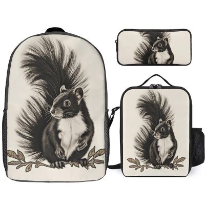 BWQJKUO 3Pcs Skunk Printed Backpack for Lightweight High-capacity Backpack With Lunch Bag Pencil Bags