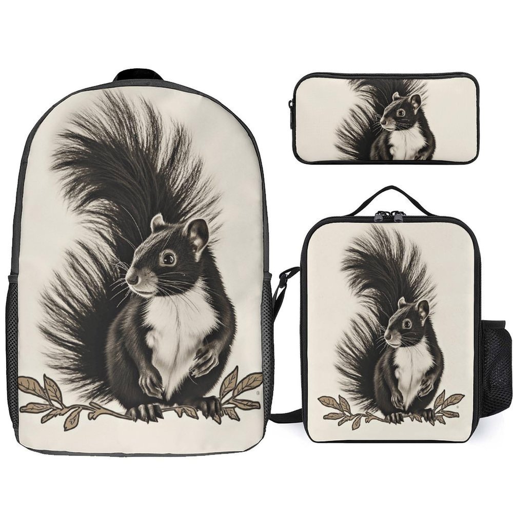 BWQJKUO 3Pcs Skunk Printed Backpack for Lightweight High-capacity Backpack With Lunch Bag Pencil Bags