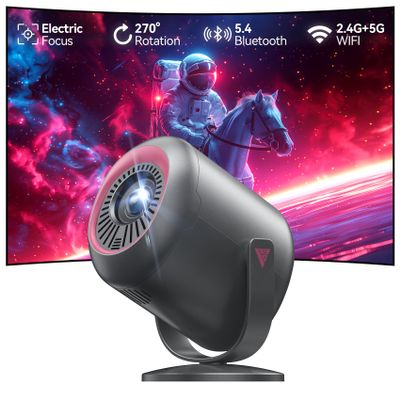 KSAN Projector with Stand, [Electric Focus] 1080P WiFi Projector with Bluetooth, Portable Movie Projector for Indoor Outdoor Use, HDMI/USB/Type C/3.5mm AV for IOS/Android/Windows/TV Stick/PS5