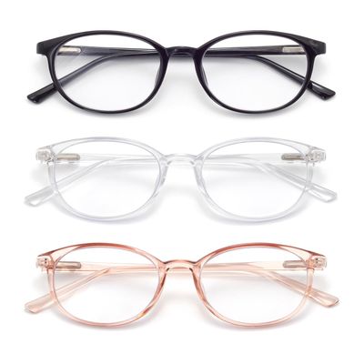 FoxMook 3-Pack Blue Light Blocking Glasses Round Women Men Computer Glasses Anti Eye Strain/UV/Glare Gaming Glasses, Black Pink Clear