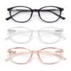 FoxMook 3-Pack Blue Light Blocking Glasses Round Women Men Computer Glasses Anti Eye Strain/UV/Glare Gaming Glasses, Black Pink Clear view 1