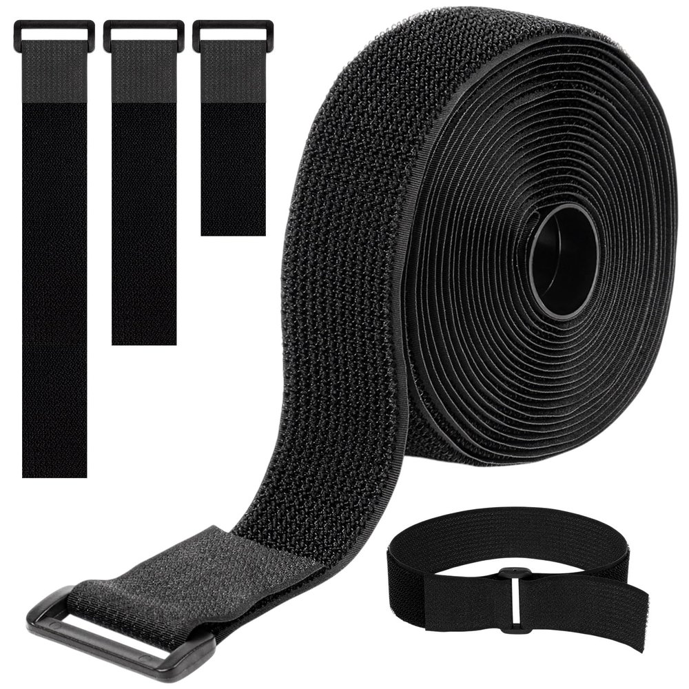 16Ft 1.5 inch Cable Straps, Fastening Tape Cable Ties with 20 Buckles, Black Adjustable Hook and Loop Straps for Cord, Cable Organize, Wire Management