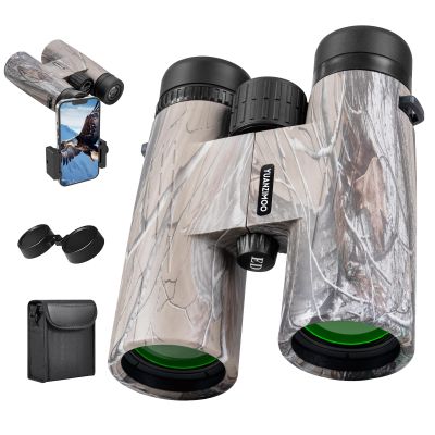 12x42 HD Binoculars for Adults High Powered Binoculars with Upgraded Phone Adapter Waterproof Compact Binocular with Low Light Night Vision for Bird Watching Hunting Outdoor Sports Concerts Camo