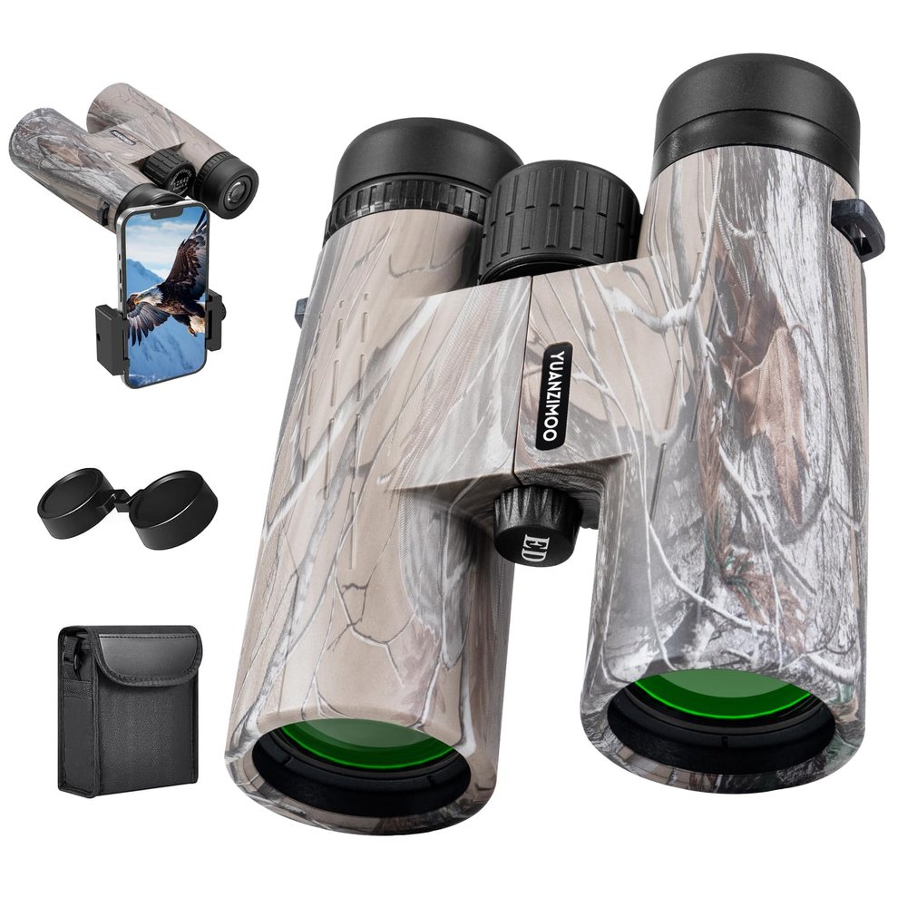 12x42 HD Binoculars for Adults High Powered Binoculars with Upgraded Phone Adapter Waterproof Compact Binocular with Low Light Night Vision for Bird Watching Hunting Outdoor Sports Concerts Camo