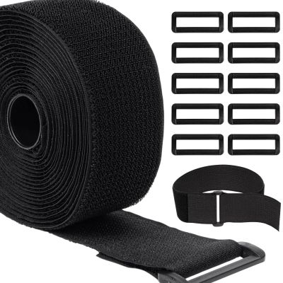 2In x 16Ft Cable Straps with 20 Buckles, Heavy Duty Fastening Cable Ties, Cut-to-Length, Hook and Loop Securing Straps for Organizer or Storage, Black