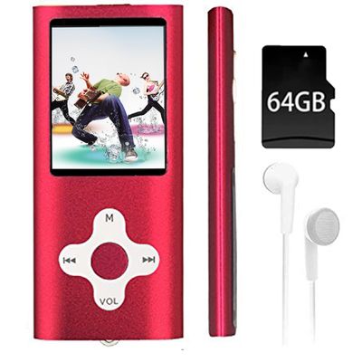 64GB MP3 Player,1.8 inch Screen Portable Music Player with Build-in Speaker/Photo/Video Play/FM Radio/Voice Recorder/E-Book Reader,Earphones/USB Included