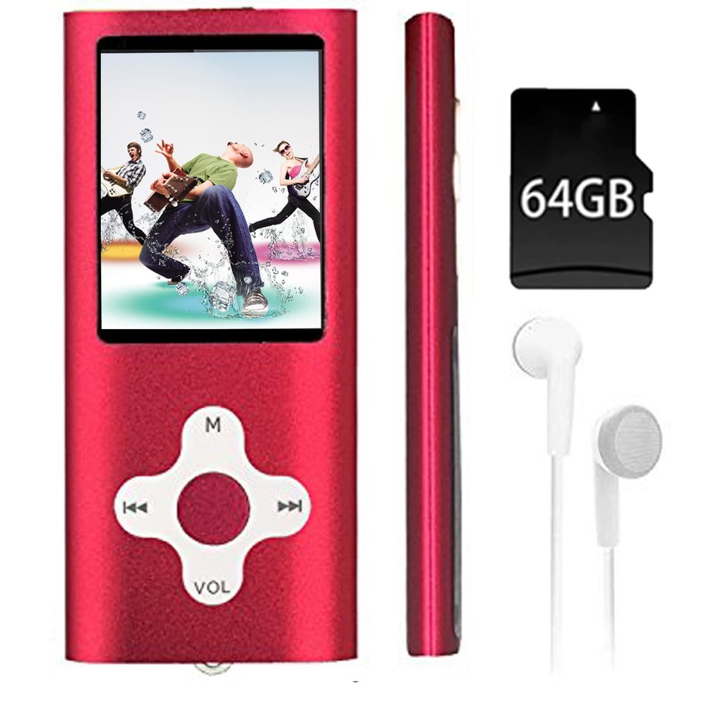 64GB MP3 Player,1.8 inch Screen Portable Music Player with Build-in Speaker/Photo/Video Play/FM Radio/Voice Recorder/E-Book Reader,Earphones/USB Included