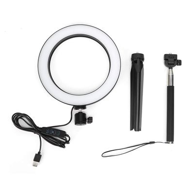20cm Aluminium Alloy LED Light, Dimmable 3200K 5500K USB Port Photography Lamp, 3 Light Modes with Tripod Selfie Stick