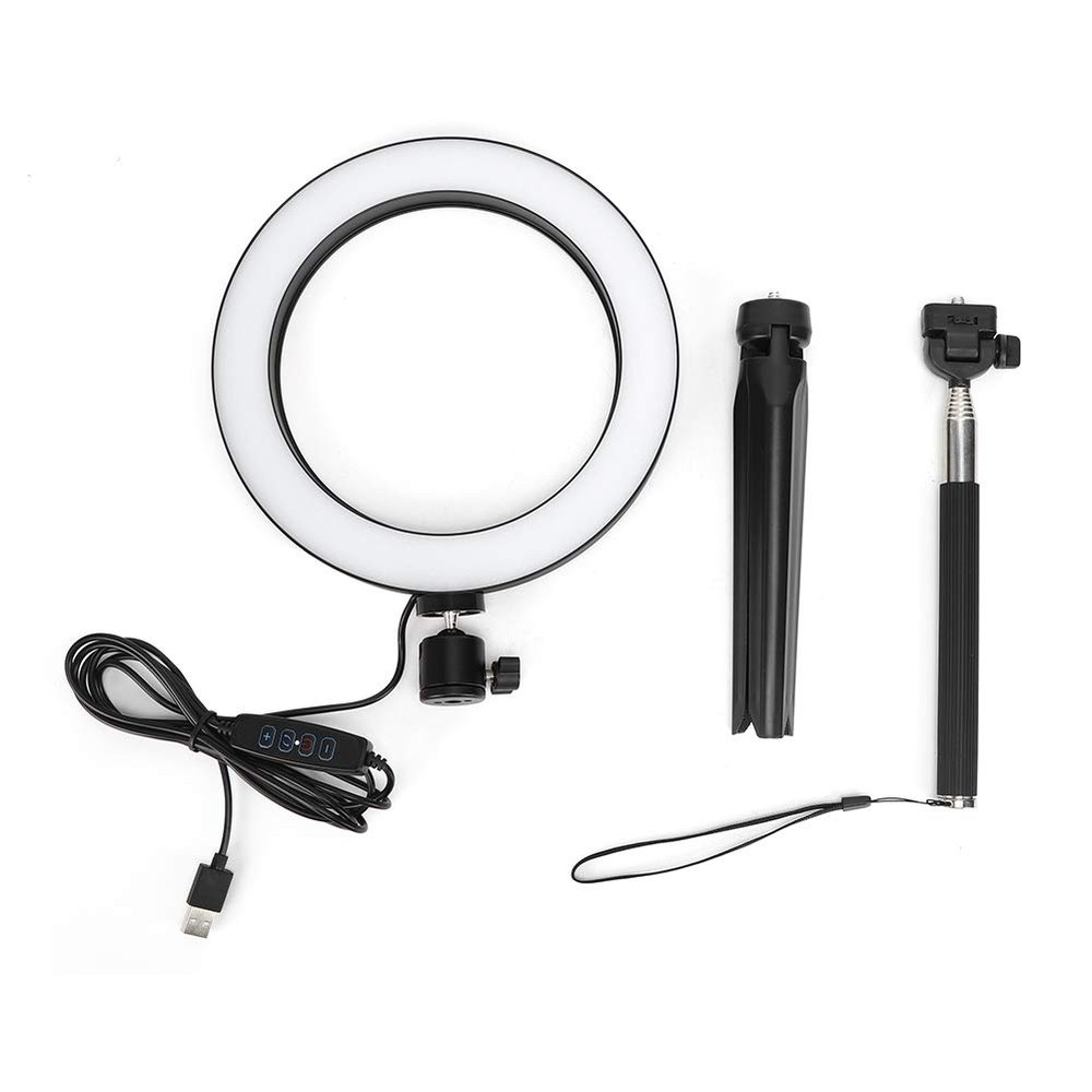 20cm Aluminium Alloy LED Light, Dimmable 3200K 5500K USB Port Photography Lamp, 3 Light Modes with Tripod Selfie Stick
