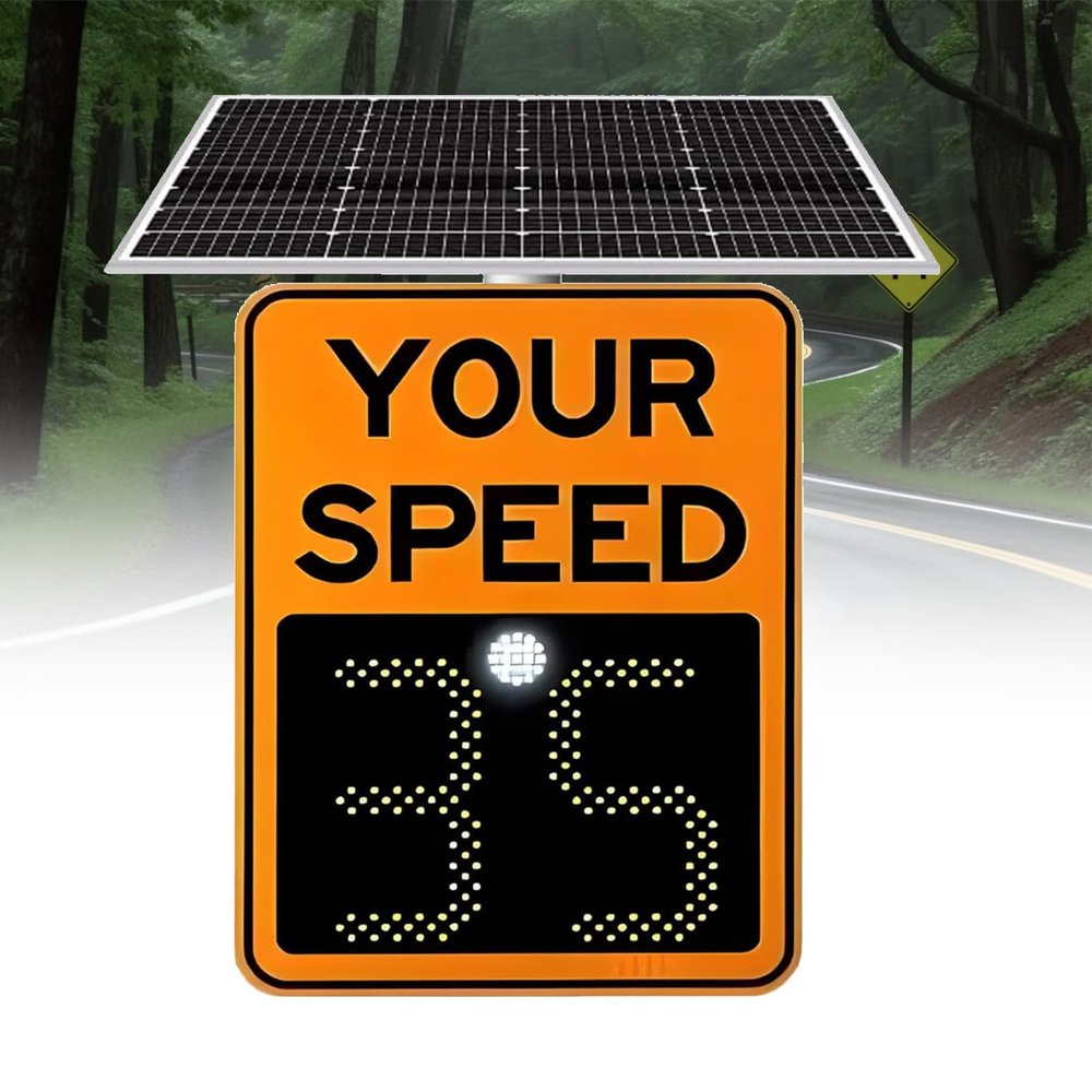 DUXMM 20"x27"/24"x35" Solar Powered Radar Speed Sign,Rust Proof Aluminum Radar Speed Detector with Accessories,for Roadway Safety, with Accessories Orange-20 x27