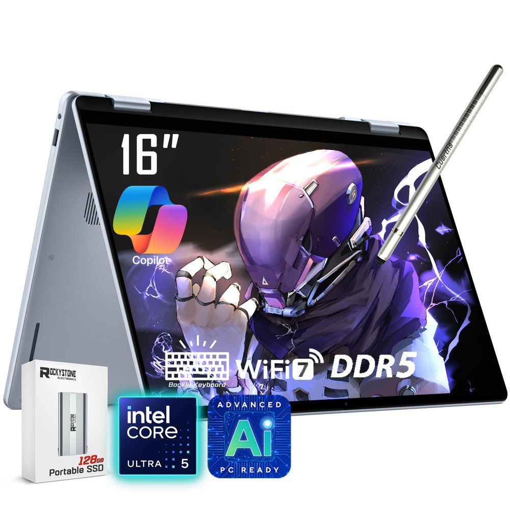 Dell 16 Plus 2-in-1 Laptop, 16" 1920 x 1200 Touchscreen, Core Ultra 5 226V(>i7-1355U), AI Ready, Copilot PC, Backlit Keyboard, 1080p Webcam, Wi-Fi 7, Windows 11 Pro, Ice Blue(16GB DDR5 RAM | 1TB SSD)