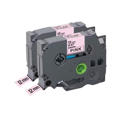 12mm Satin Ribbon RG34 RN34 RC34 RN31 R334 Compatible with Brother TZe Replacement Laminated with PT-D220/D210/H110/D200/D400/1280/D610BT & 100+ P-Touch Models (2,Black on Pink)