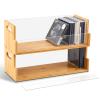 CroBlissful 2 Set Wooden Cd Storage Box Display Holder Shelf Bamboo&acrylic Visible Racks with Carrying Handles, Cassette Tape Organizer Shelf for Movie Case, Store up to 60 Pcs Cds view 1