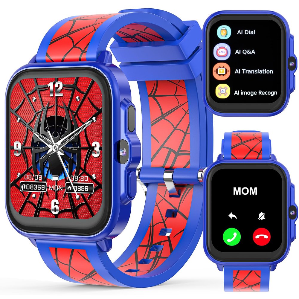 Smart Watch for Kids 1.85" with Fitness Tracker, AI, Sleep Monitor, 22/100+ Sport Modes, DIY Dial, IP68 Waterproof, Step Counter, Heart Rate, Camera, with/Without APP, Gift for 3-12 Years Old Boys