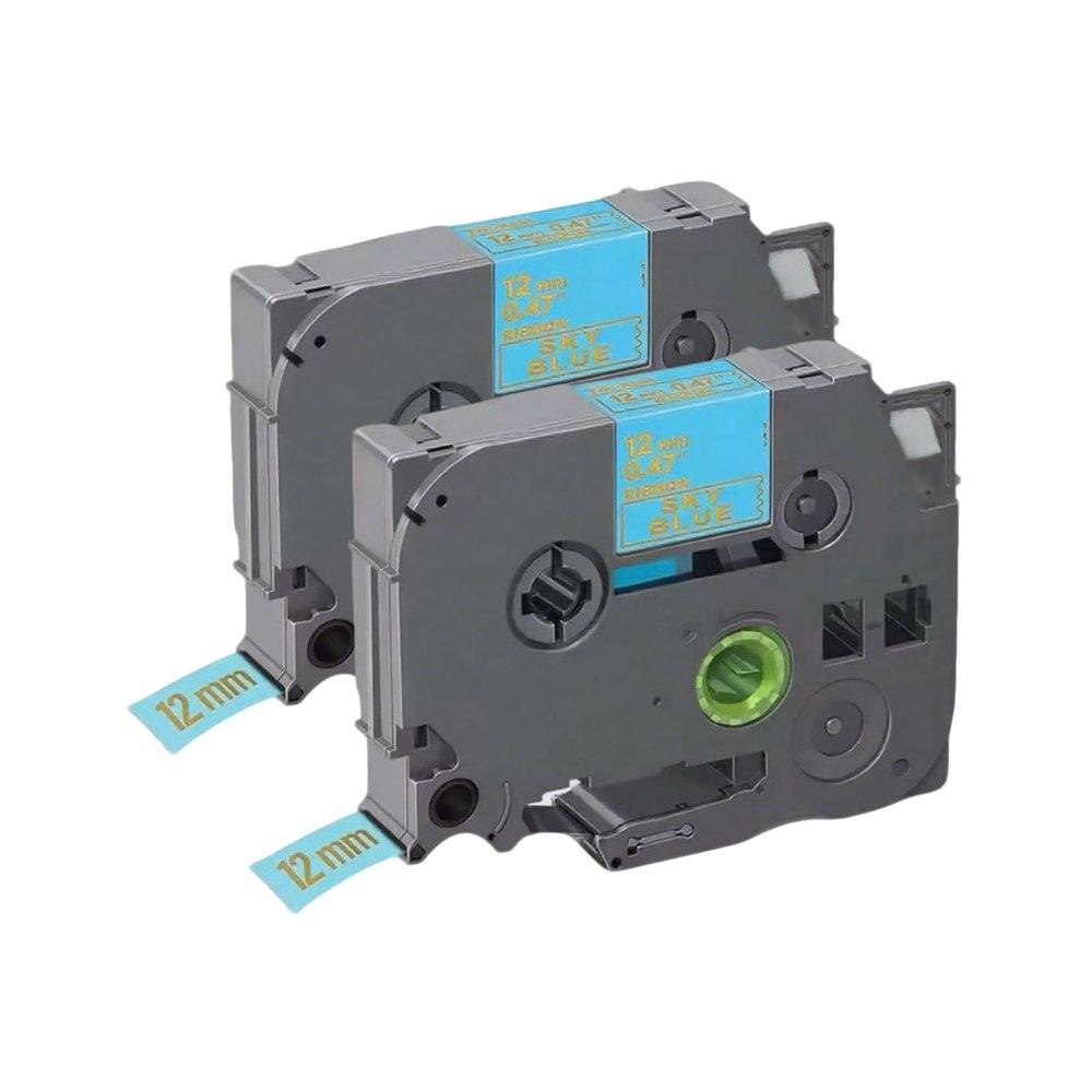 12mm Satin Ribbon RG34 RN34 RC34 RN31 R334 Compatible with Brother TZe Replacement Laminated with PT-D220/D210/H110/D200/D400/1280/D610BT & 100+ P-Touch Models (2,Gold on Blue)