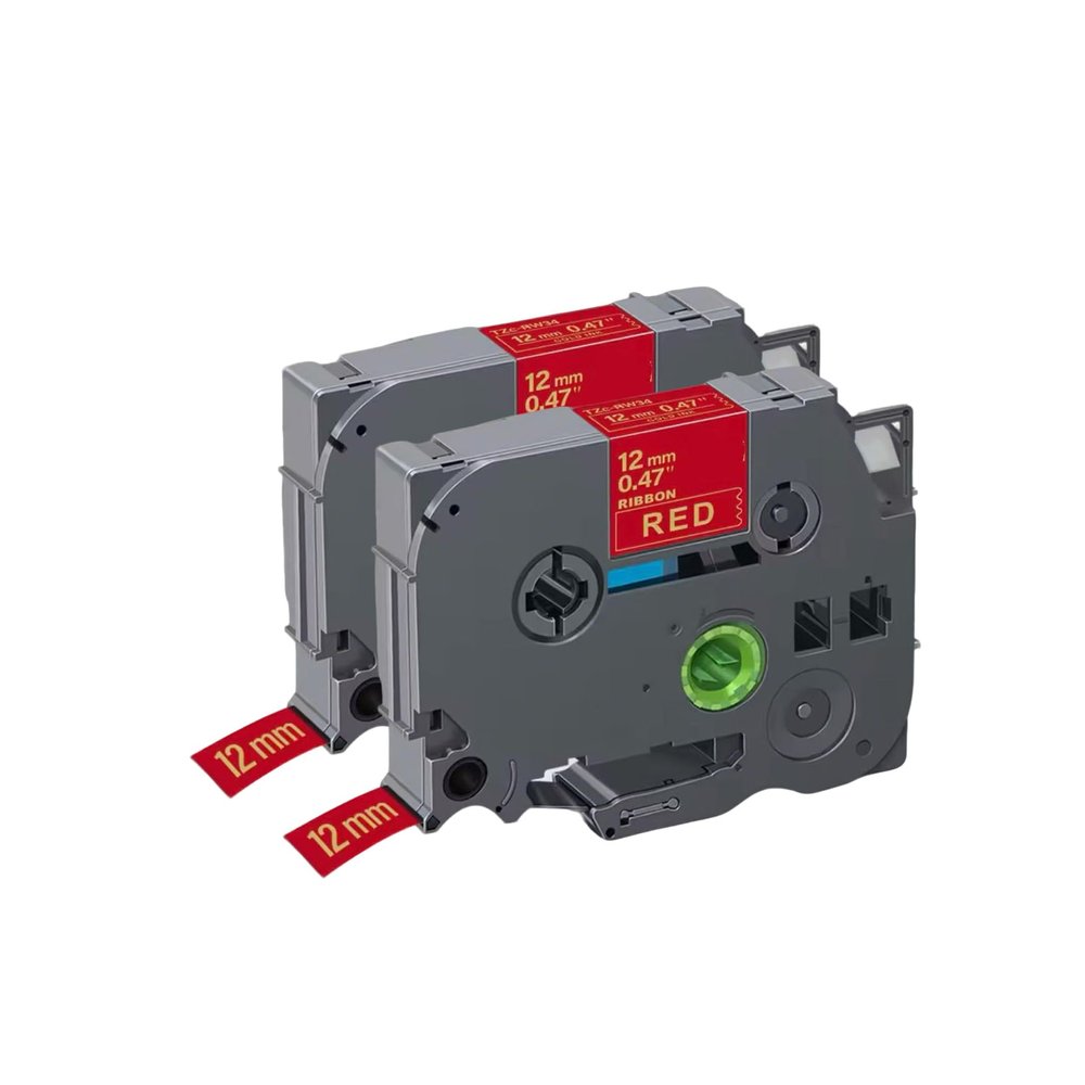 12mm Satin Ribbon RG34 RN34 RC34 RN31 R334 Compatible with Brother TZe Replacement Laminated with PT-D220/D210/H110/D200/D400/1280/D610BT & 100+ P-Touch Models (2,Gold on Red)