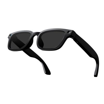 ZXQ Smart AI Camera Sunglasses, Black Frame with Dark Lenses, Digital Recording Eyewear for Photos and Videos,with Microphone for Realtime Translation,Call,Voice Assistant,Open Ear (Black+Dark lens)