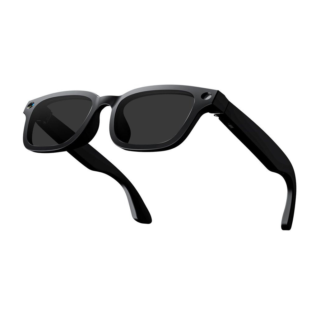 ZXQ Smart AI Camera Sunglasses, Black Frame with Dark Lenses, Digital Recording Eyewear for Photos and Videos,with Microphone for Realtime Translation,Call,Voice Assistant,Open Ear (Black+Dark lens)