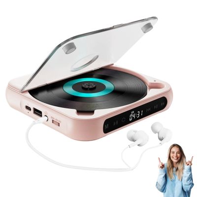 Portable Bluetooth-Compatible CD Player, 2025 New CD Player with Hi-Fi Sound, Wireless & Wired Playback, Rechargeable Small CD Players for Travel, Home, Car (Pink)