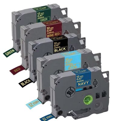 5 Pack 12mm Satin Ribbon RG34 RN34 RC34 RN31 R334 Compatible with Brother TZe Replacement Laminated with PT-D220/D210/H110/D200/D400/1280/D610BT & 100+ P-Touch Models (1,Black on Pink) (Set C)