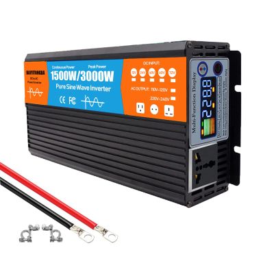 1500W DC 12V/24V/48V/60V/72V Pure Sine Wave Inverter Charger Peak 3000W DC Input AC 120V/240V Output,Solar Power Inverter for Home, RV, Truck, Off-Grid,Dc 60v,AC 220V