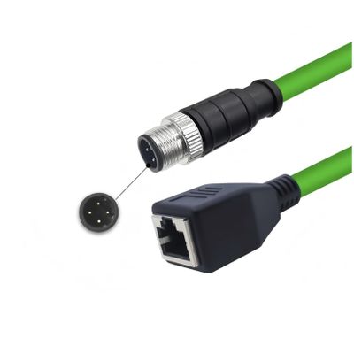 98.4Ft M12 4Pin Male D Code to RJ45 Female Cat5e Ethernet Cable,PVC Shielded Industrial Cable Assembly,4A,250V,AWG24,for Industrial Camera & Automation Systems(30M)