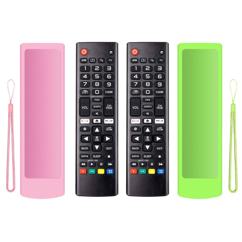 (2+2 Packs) Universal Replacement Remote No Setup Fit LG All TV Remote with Anti-Lost Soft Protective Silicone Cover Case Green & Pink Compatible with LG All Smart LCD LED HDTV UHD OLED 3D 4K TVs