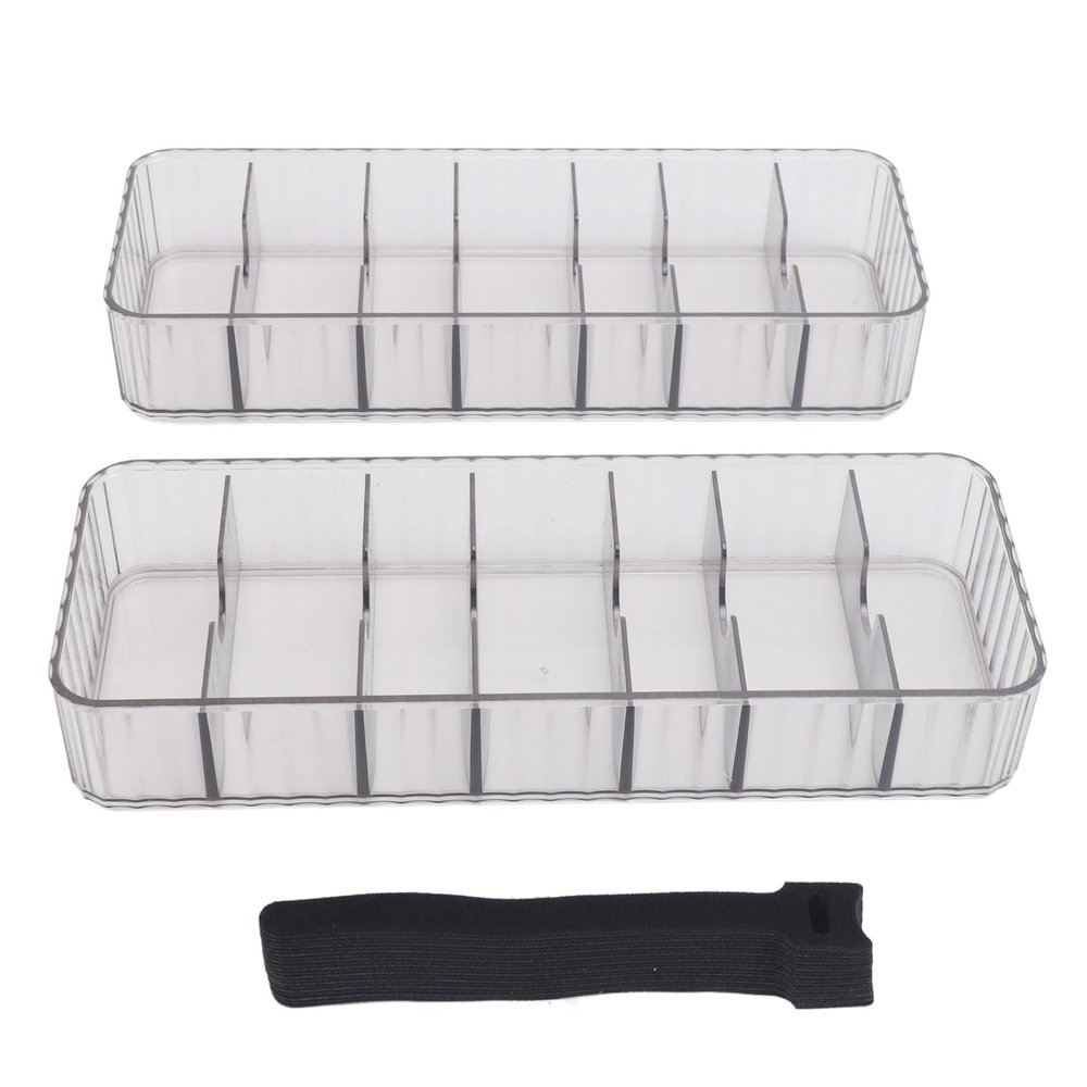 2-Pack Clear Stackable Cable Management Box,7 Compartments Cord Organizer with 20 Wire Ties | Acrylic Electronics Desk Organizer for Home Office
