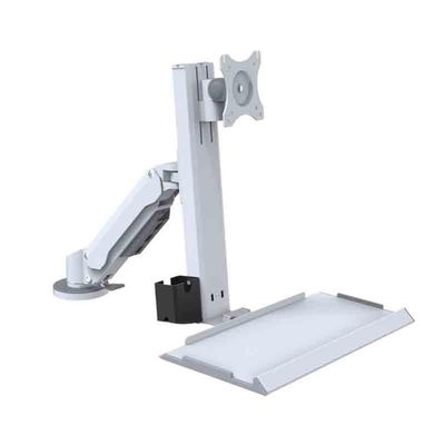 Adjustable Screen Arm White Single Arm with Engineered Keyboard Mouse Tray Swivel Adjustable Monitor Stand Easy Install