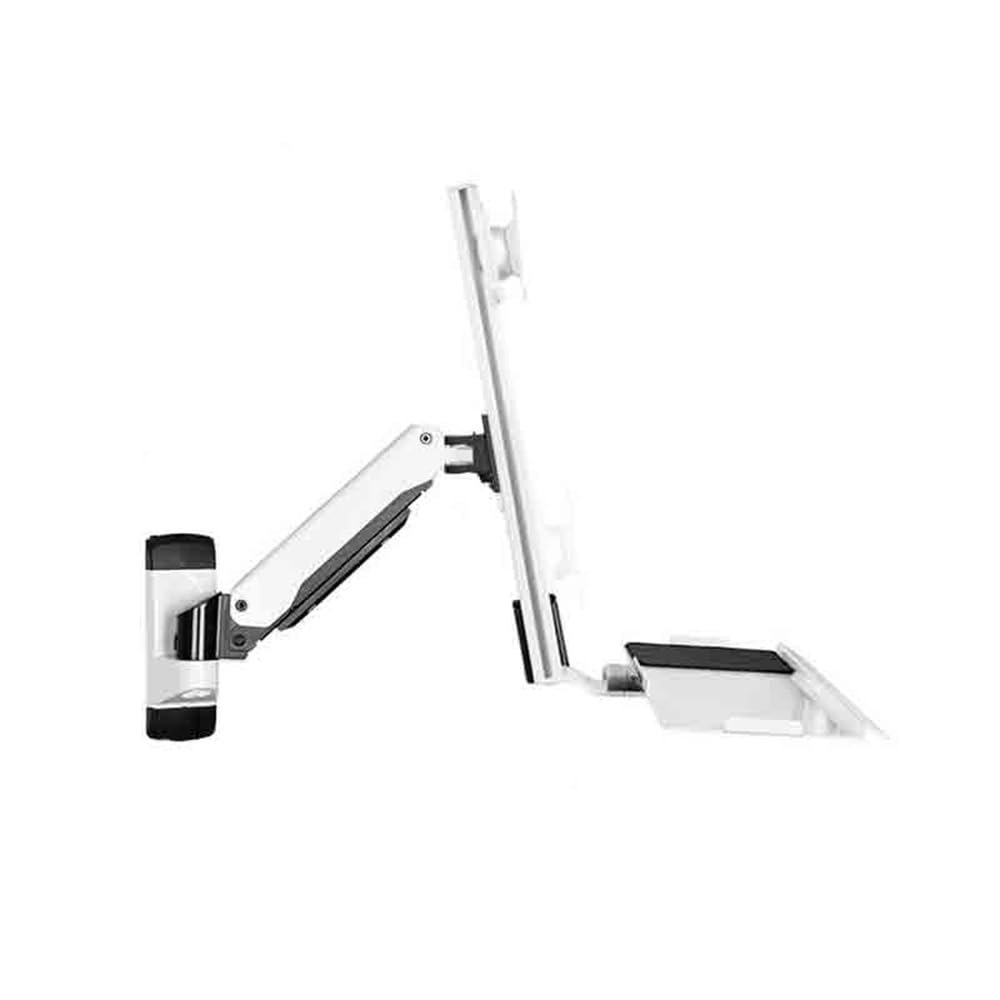 Adjustable Screen Arm White Single Arm Single Screen with Engineered Tray Wall Mount Monitor Stand for 15-27 Inch Screens Easy Install