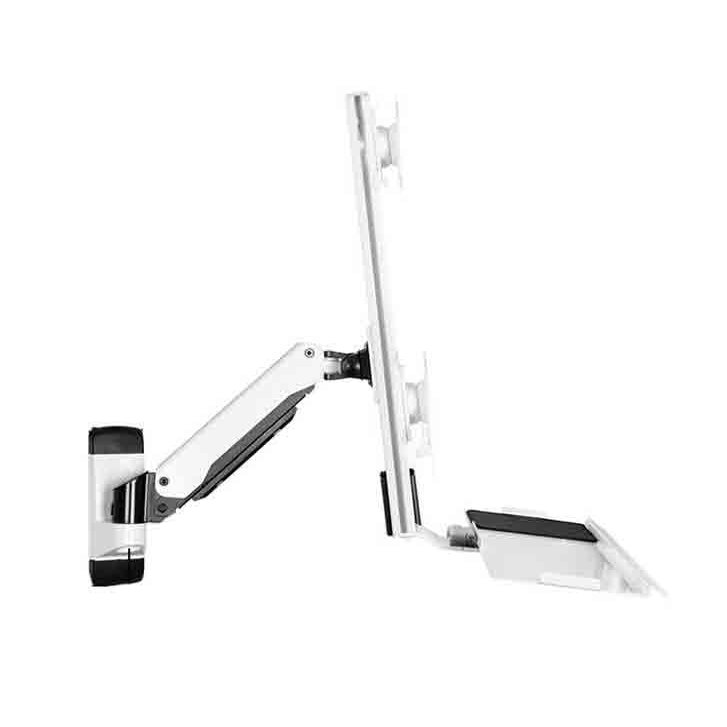 Adjustable Screen Arm Wall Mounted Single Arm Dual Monitor Bracket for Screen 15-27 Inches with Keyboard and Mouse Tray Easy Install