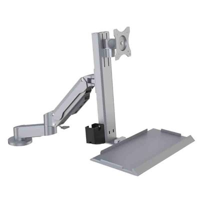 Adjustable Screen Arm Silver Dual Arm Table Style Monitor Stand with A Standard Tray That Can Rotate Easy Install