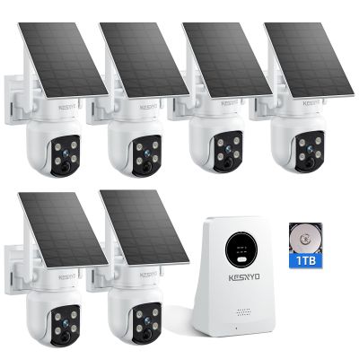 KCSNYO Solar Security Cameras Wireless Outdoor, 4MP Solar Powered, 6 Cam kit, Color Night Vision, 360 PTZ, 1TB HDD Local Recording, No Monthly Fees