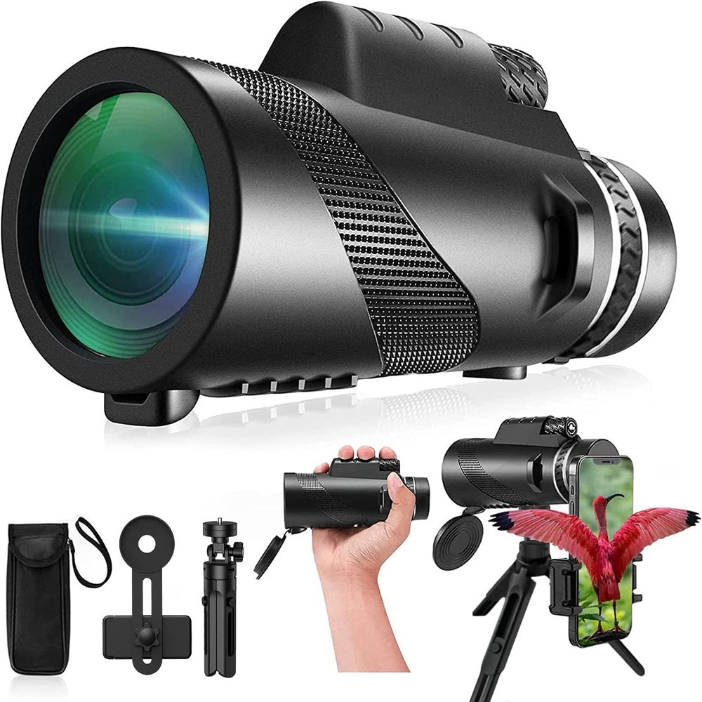 100 Monocular-Telescope High Powered for Smartphone Monoculars for Adults High Definition for Stargazing Hunting Wildlife Bird Watching Travel Camping Hiking-Black