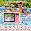 4K Waterproof Camera,Underwater Digital Camera,10FT Floating Camera for Snorkeling,Surfing,Swimming and Kayaking,Dual-Screen Selfie,Autofocus,18X Zoom,Fill Light,32GB Card,Type-C Rechargeable,Pink view 2