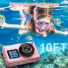 4K Waterproof Camera,Underwater Digital Camera,10FT Floating Camera for Snorkeling,Surfing,Swimming and Kayaking,Dual-Screen Selfie,Autofocus,18X Zoom,Fill Light,32GB Card,Type-C Rechargeable,Pink view 4