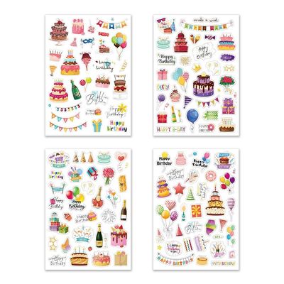 Happy Birthday Stickers for Adults Kids Classroom Birthday Party Decoration Stickers for Cards Scrapbooks Envelopes Colorful Birthdays Party Sticker for Kids Adults Bday Sticker 4pcs