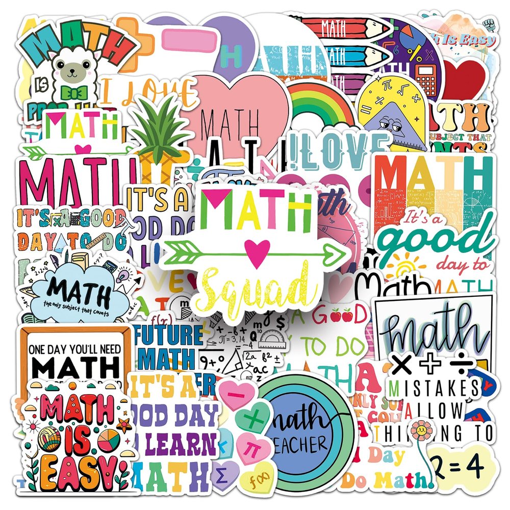 100 Pcs Math Stickers, Vinyl Waterproof Math Stickers for Water Bottles, Laptop, Notebook, Scrapbook, Luggage, Cell Phone, Helmet, Party Favors