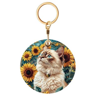 Ragdoll Cat Sunflower Keychain Case Holder Compatible with AirTag, Pet Anti-lost Trackers Protective Cover with Key Ring, Key Chain Tracker Stand Finder Accessory Bag Charm