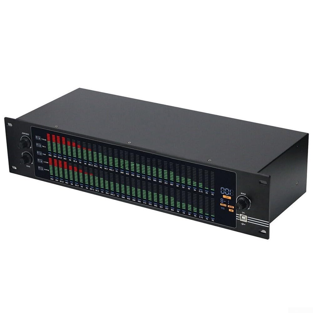EQ-323 Dual 31-Band Graphic Equalizer Digital Audio Processor with LCD Display USB Computer Control for Home Theater Conference Room Studio