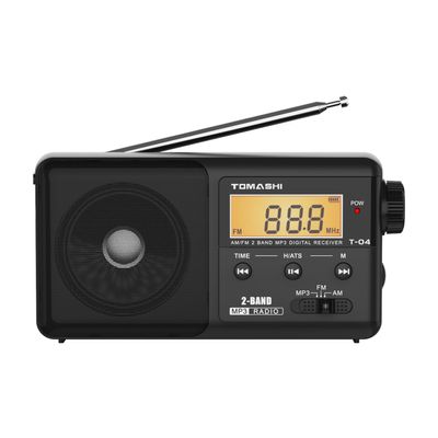TOMASHI Portable AM FM Radio with Automatic Tuning System, Rechargeable Transistor Radio with LCD Display, MP3 Player, USB Charging
