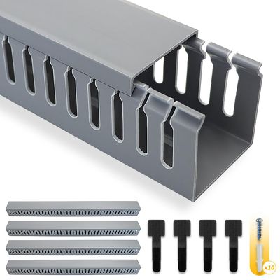 Cable Raceway, 95" Open Slot Cable Management Kit with Upgraded Snap Structure,Wire Cover Cord Hider for Under Desk&Industrial Network/PC/TVs- 23.6" X 1.97" X 2.4" X 4PCS (LWH,Grey)